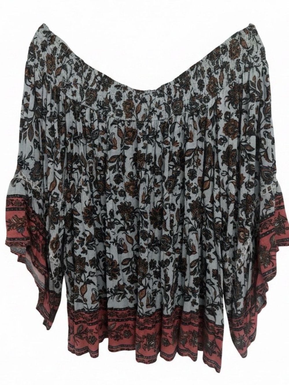 Boho Floral Off-Shoulder Top in light blue, brown, orange
